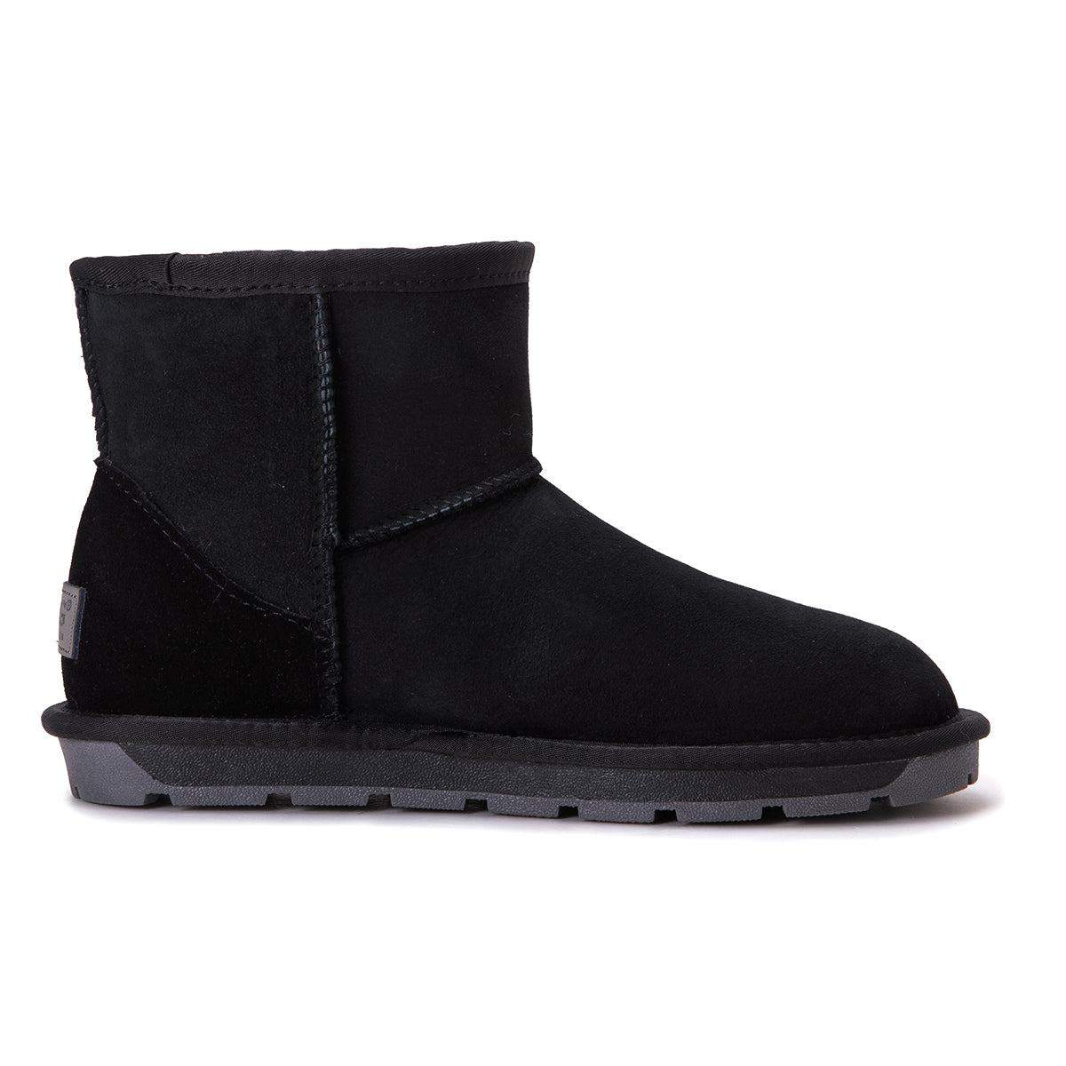 Black Auzland Mini Classic Australian Made UGG Boots for women, showing the soft sheepskin exterior and cosy interior.