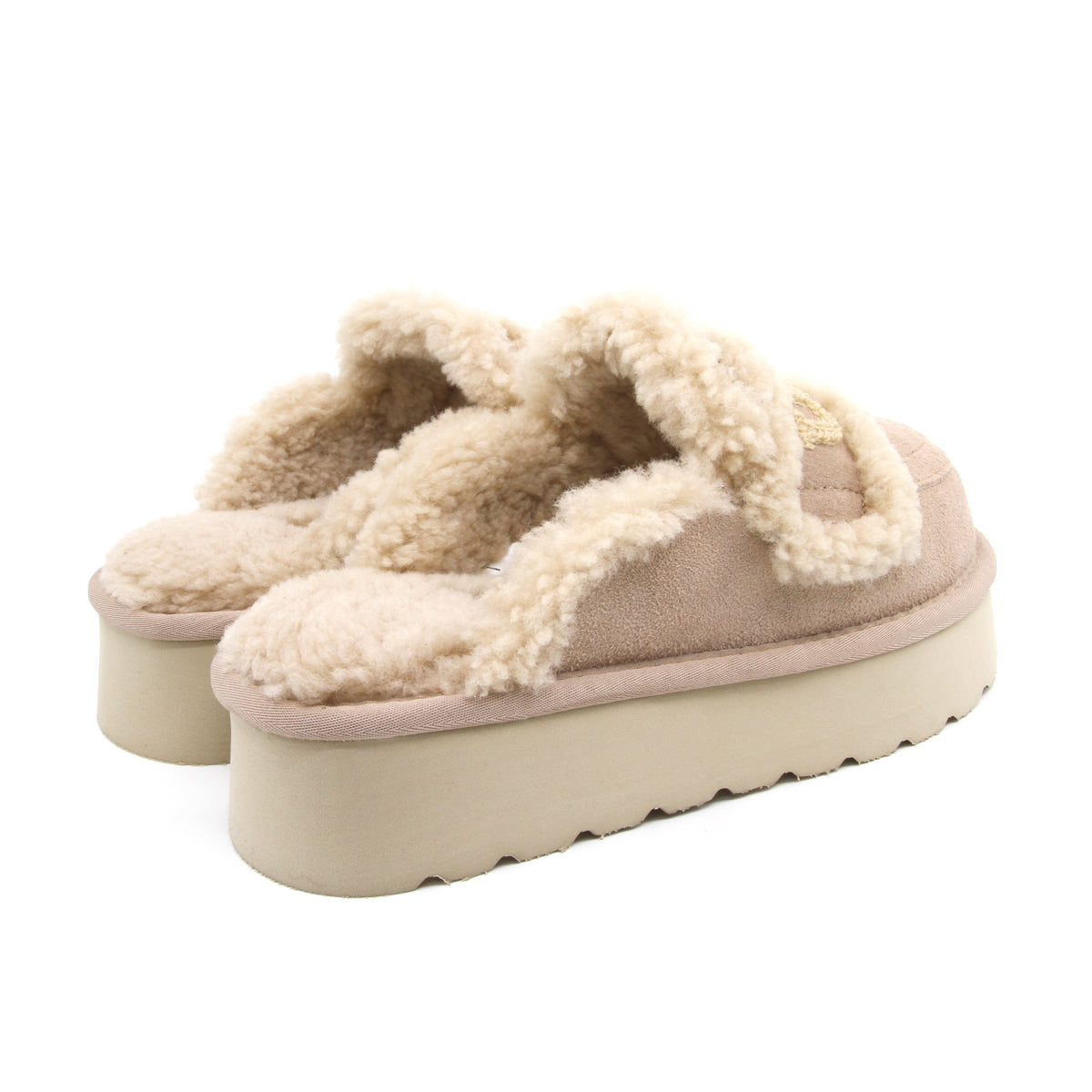 Auzland bronze UGG shearling platform slippers for women, showing soft shearling lining and stylish slip-on design.