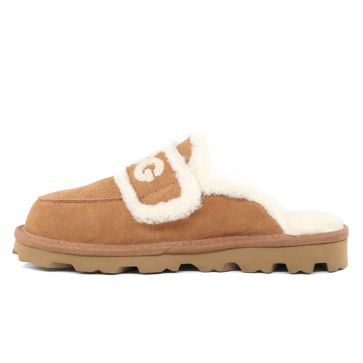 Auzland UGG shearling comfort sole slippers for women, cosy slip-on shoes with plush shearling lining and soft rubber sole.