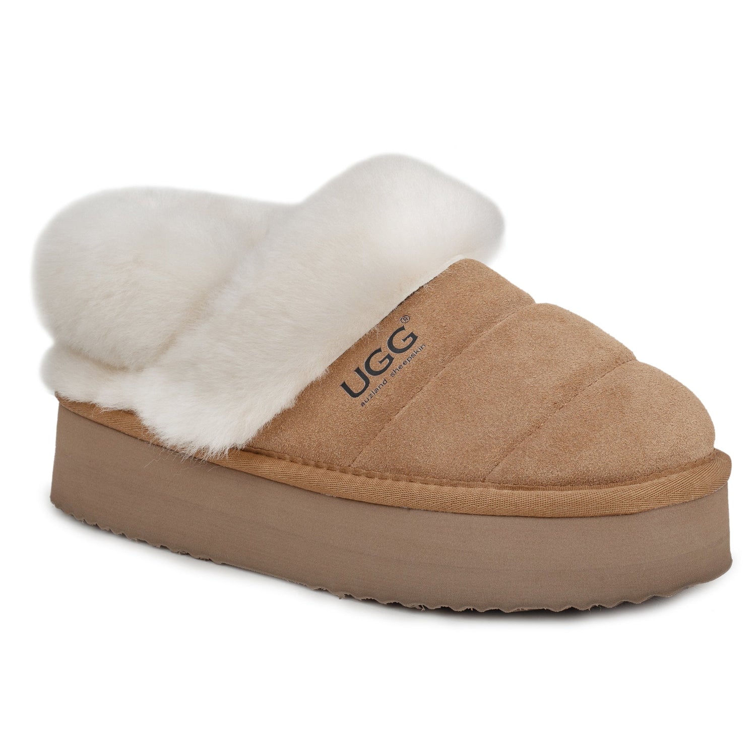 Auzland UGG Platform 3-in-1 puffer slippers with strap details, cosy slip-on women’s slippers with a chunky sole and quilted puffer design.