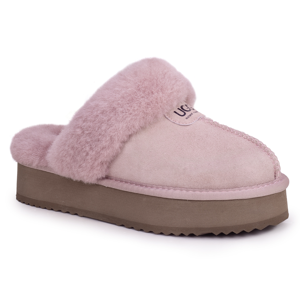 Dustpink Auzland UGG slippers with platform soles, featuring plush interior and slip-on design for cosy comfort.