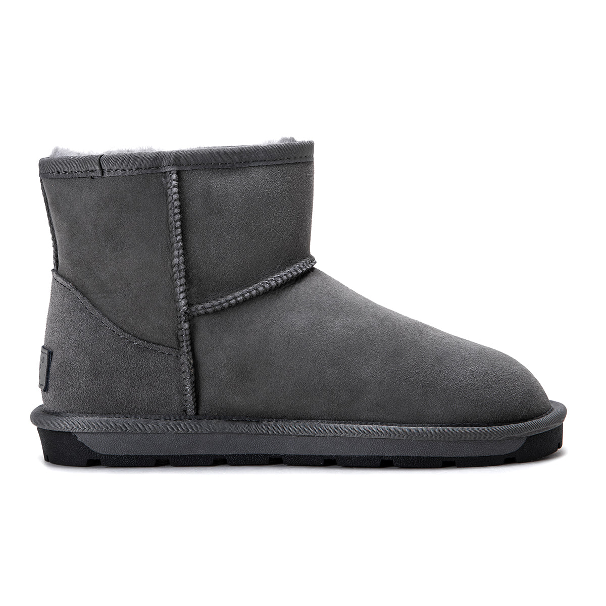 Grey Auzland Premium Mini Classic UGG Boots for women, Australian-made sheepskin-lined shoes with a cosy, stylish design.