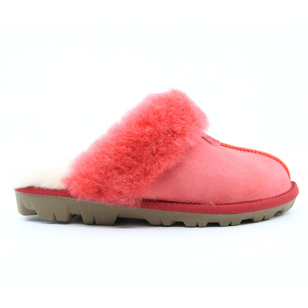Red UGG Scuff slippers for women by Auzland featuring soft plush material and slip-on design, perfect for indoor comfort.