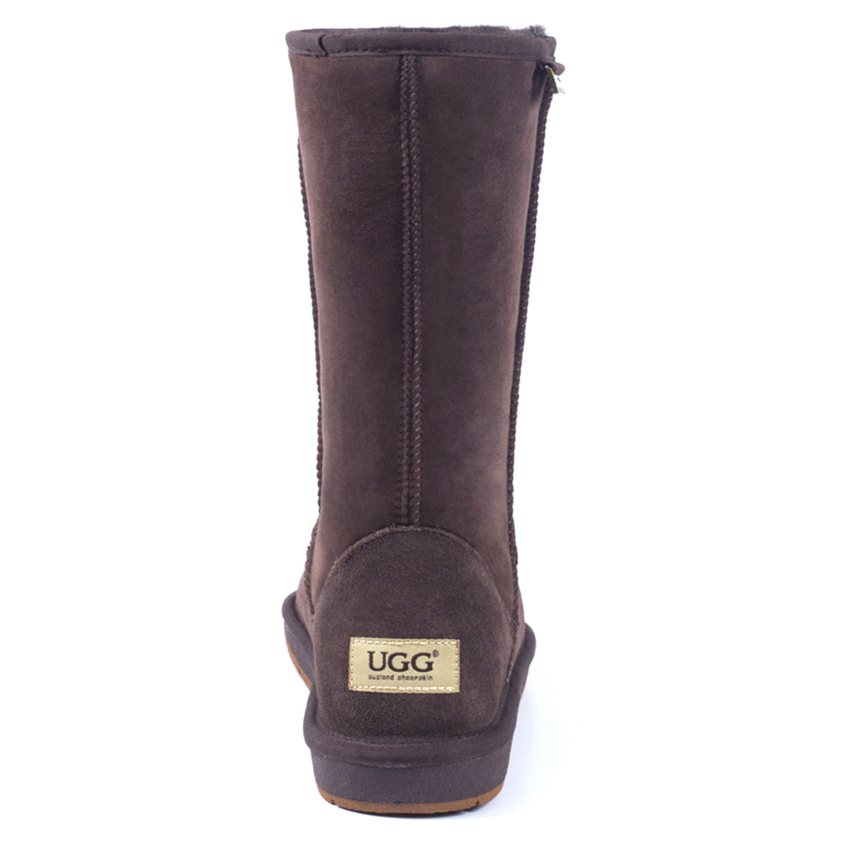 A pair of tall, chocolate brown UGG boots from Auzland, featuring plush sheepskin lining and classic slip-on style for women.