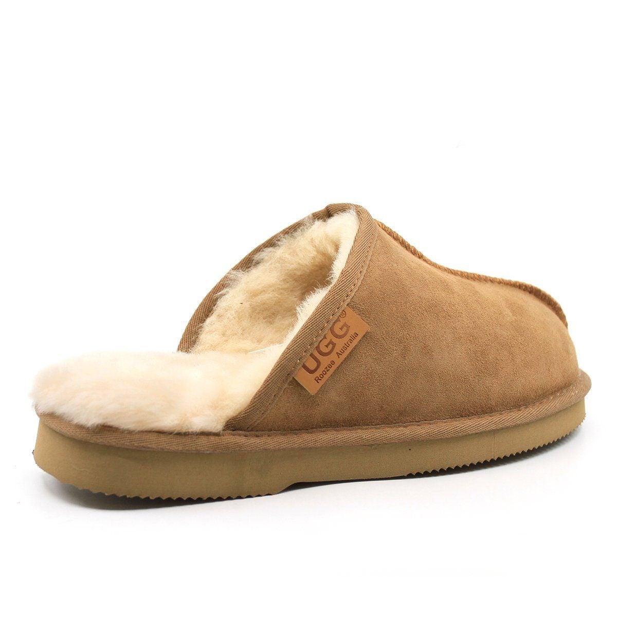 Australian-made Auzland UGG men's scuff slippers featuring plush interior and soft suede exterior, perfect for indoor comfort.