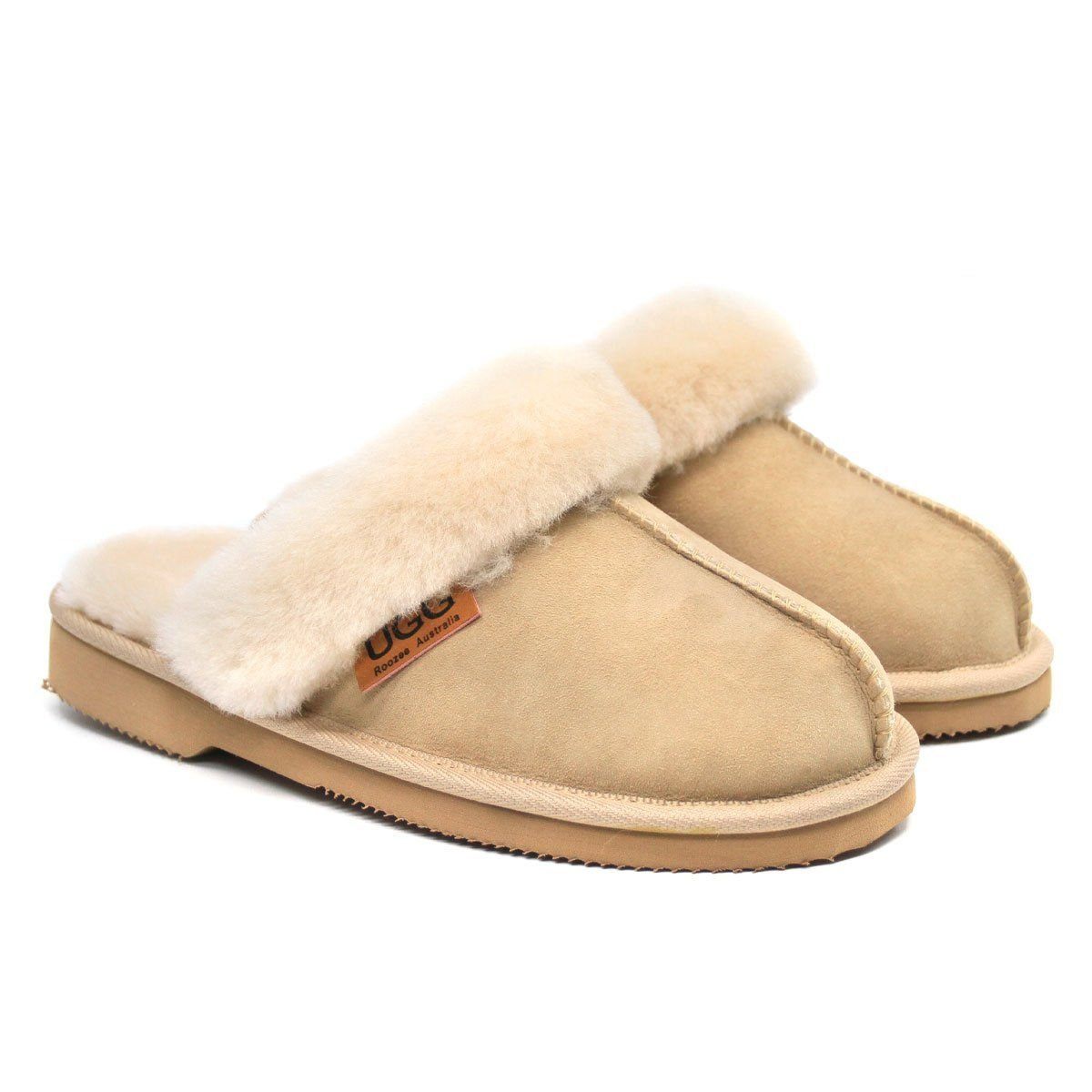 Auzland Premium Women UGG Slippers in roozee color, Australian-made slip-on slippers with soft sheepskin lining and cosy design.