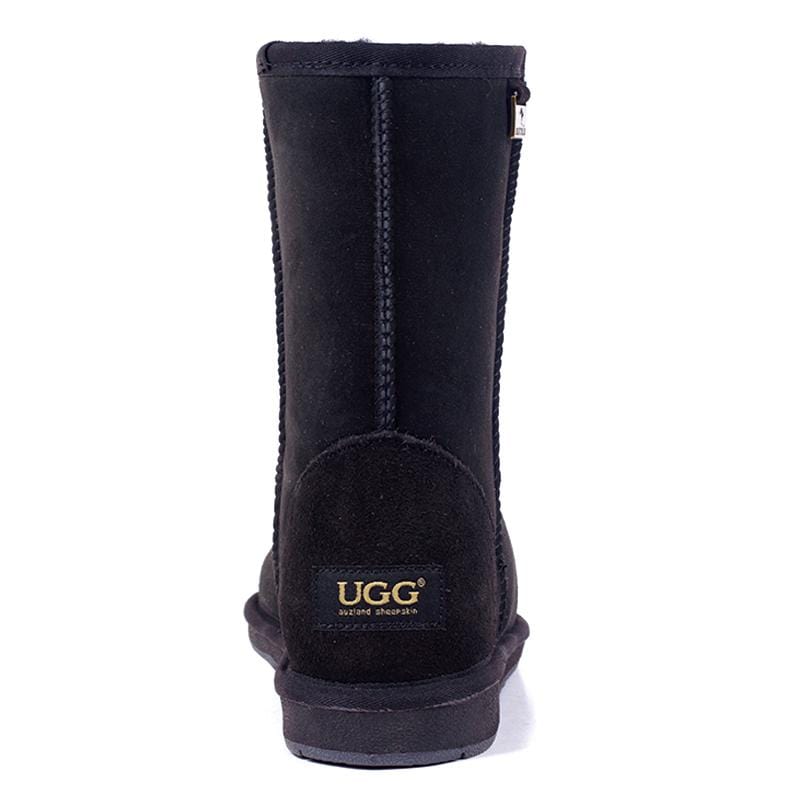 A pair of Auzland premium short classic UGG boots for women, featuring soft suede exterior and cosy shearling lining.