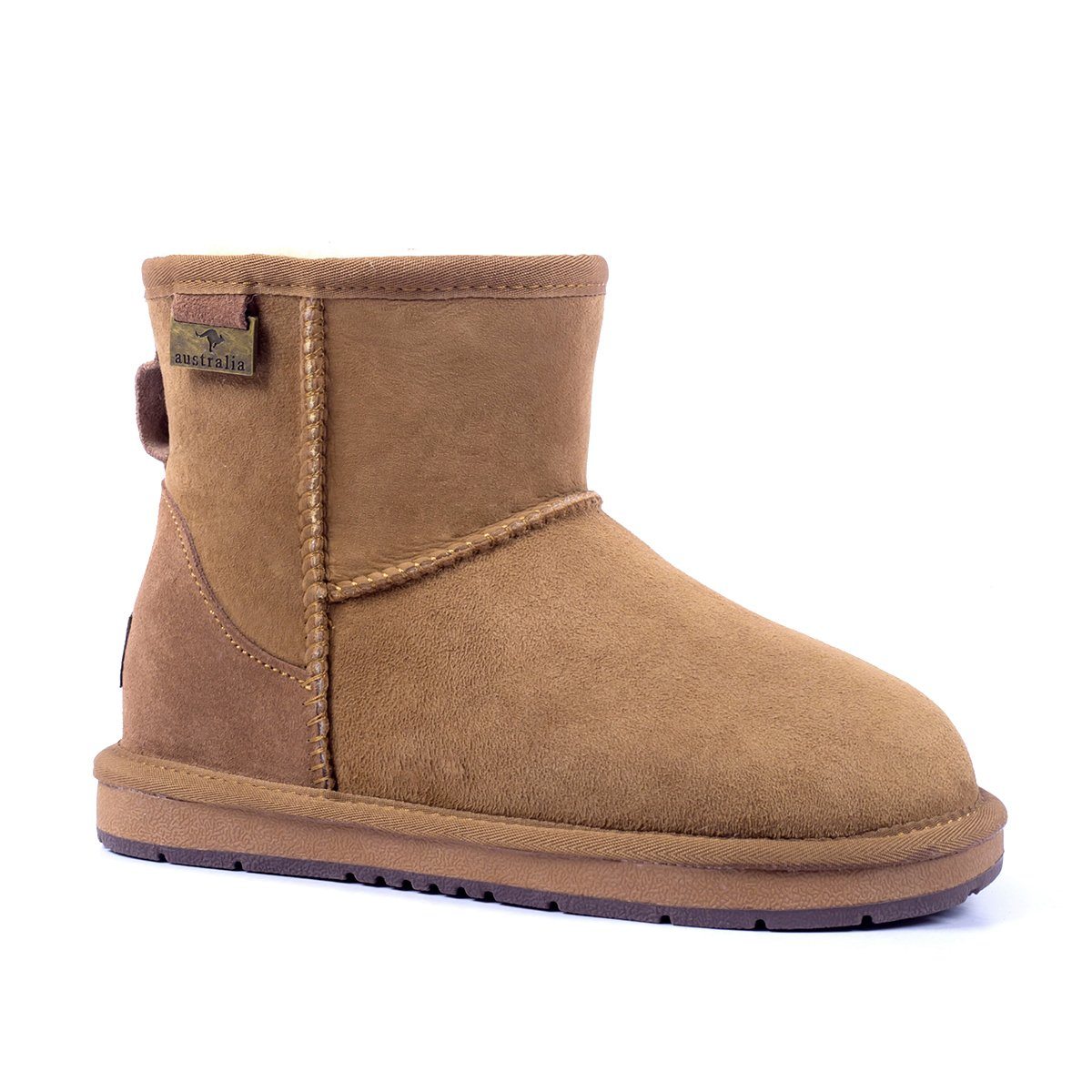 Auzland Premium Suede Mini Classic UGG Boots in chestnut color, women's and men's shoes with soft suede texture and classic design.