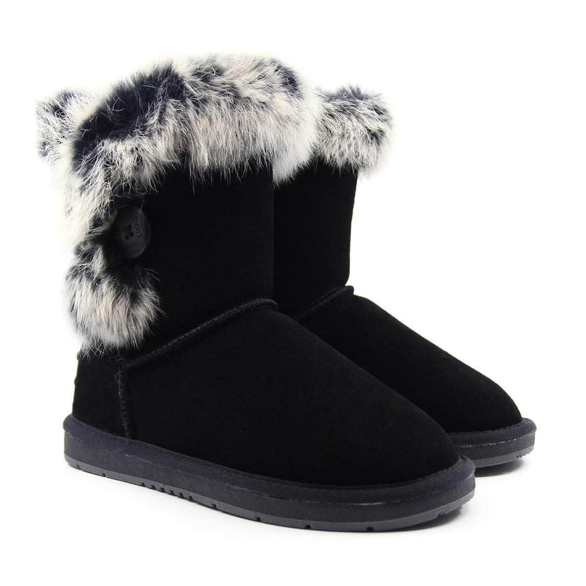 Auzland short button fur UGG boots for women with button details and plush fur lining, stylish and cosy footwear.