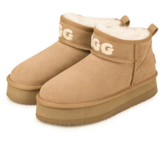 Auzland UGG shearling ultra mini platform boots for women, featuring plush shearling lining and chunky platform sole.