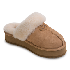 Auzland Willow Platform UGG Slippers with plush lining and chunky platform sole, shown in chestnut color on a white background.