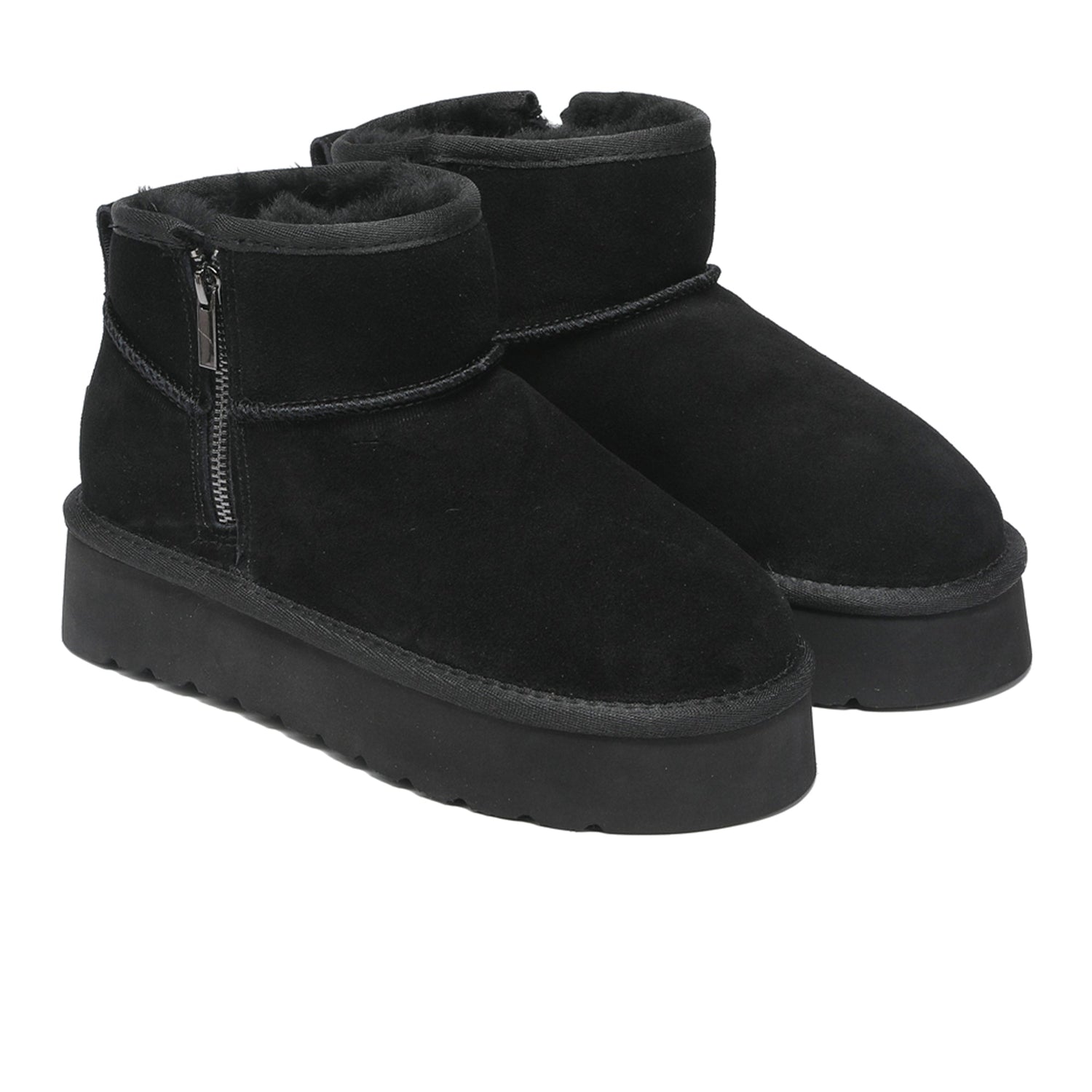 Auzland UGG Merino Ultra Mini Zipper Platform Boots for women, featuring a classic design with zipper detail and platform sole.