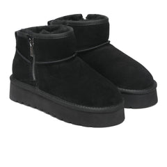 Auzland UGG Merino Ultra Mini Zipper Platform Boots for women, featuring a classic design with zipper detail and platform sole.