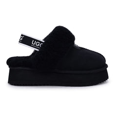Auzland black platform strap UGG slippers with cushioned soles and open-toe design, perfect for casual indoor wear.