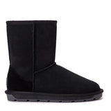 Black Auzland premium short classic Australian-made UGG boots for women, featuring soft sheepskin interior and durable sole.