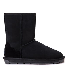 Black Auzland premium short classic Australian-made UGG boots for women, featuring soft sheepskin interior and durable sole.