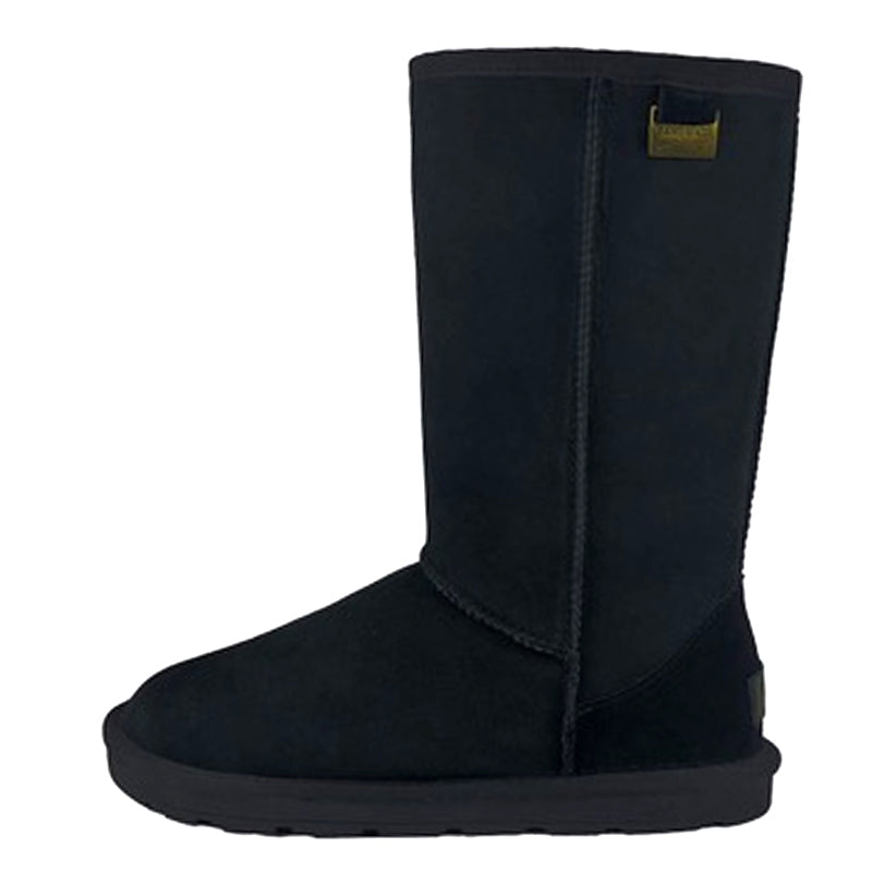 Black tall UGG boots by Auzland, classic Australian-made shoes for women with plush sheepskin lining and durable sole.