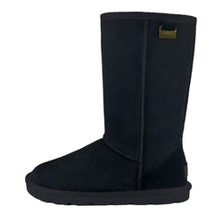 Black tall UGG boots by Auzland, classic Australian-made shoes for women with plush sheepskin lining and durable sole.