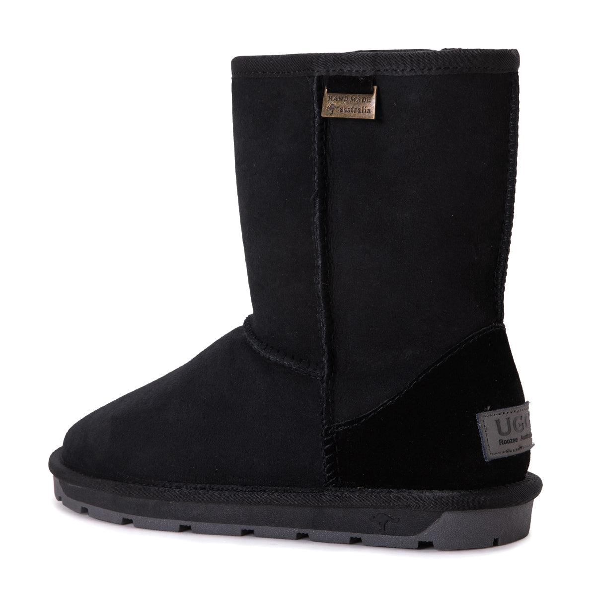 Black Auzland classic Australian-made UGG boots for women, showcasing cosy sheepskin-lined footwear with a sleek short design.