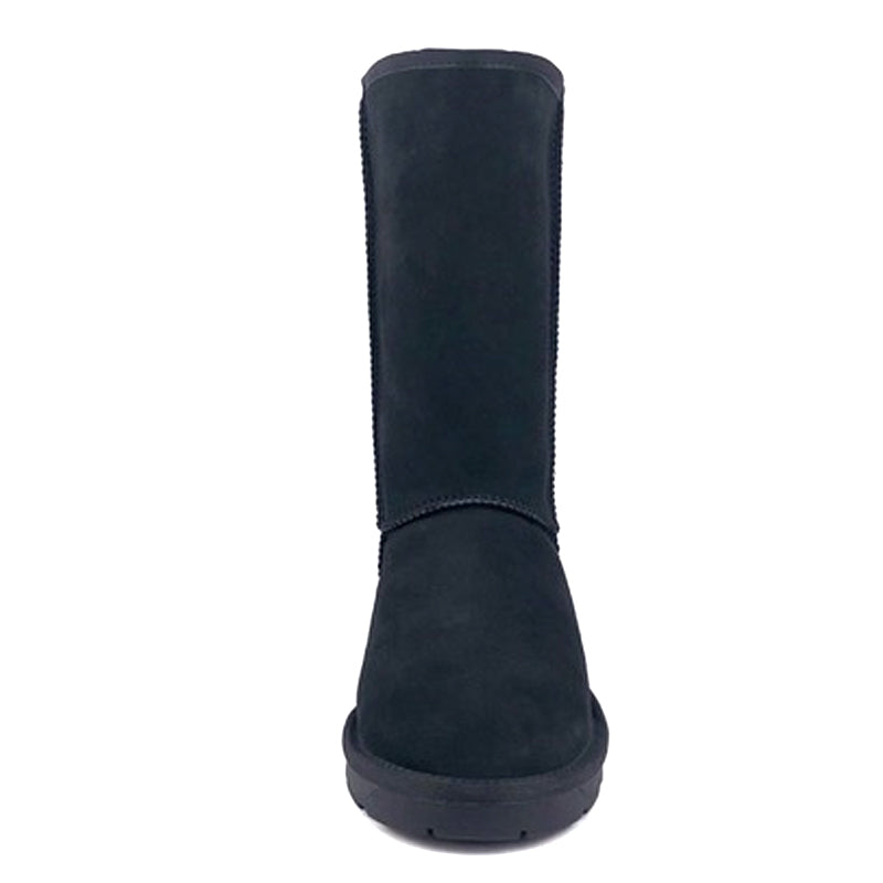 Black Auzland Premium Classic Tall UGG Boots for women, Australian-made sheepskin-lined footwear with durable soles.
