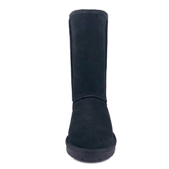 Black Auzland Premium Classic Tall UGG Boots for women, Australian-made sheepskin-lined footwear with durable soles.