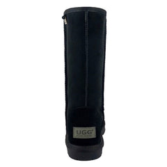 Black tall UGG boots by Auzland, premium classic Australian-made women's shoes with soft sheepskin lining and durable soles.