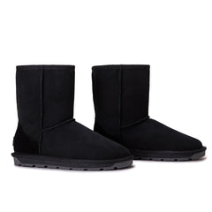 Black Auzland classic Australian-made UGG boots for women, showcasing cosy interior and stylish short boot design.