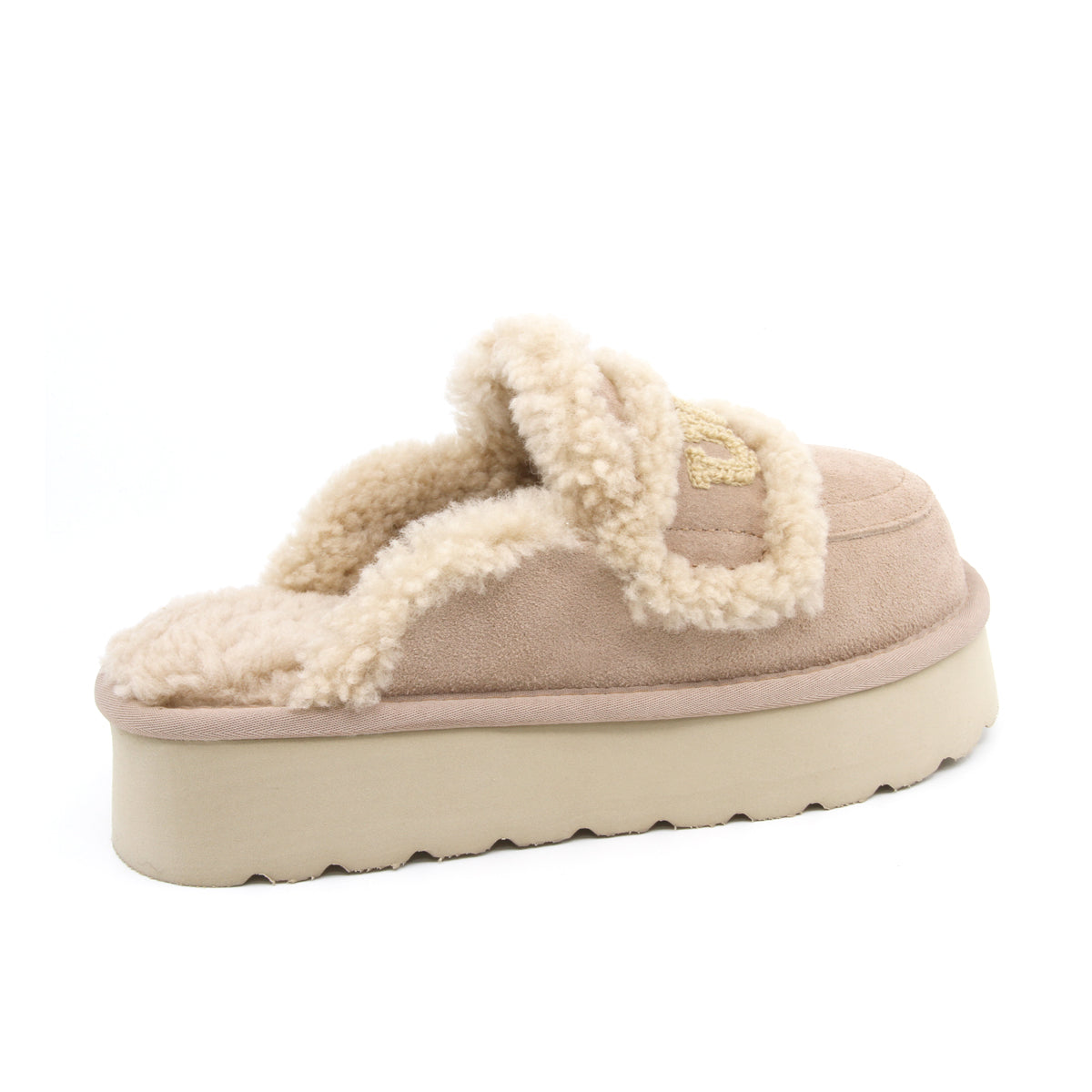 Auzland UGG shearling platform slippers in bronze with cosy shearling lining, featuring a soft slip-on design for women.