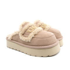 Auzland UGG shearling platform slippers in bronze with plush shearling lining and slip-on design for women.