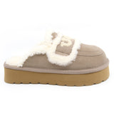Auzland UGG shearling platform slippers in brown with plush lining and thick sole, designed for comfortable women's indoor wear.