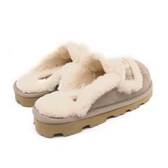 Auzland UGG shearling comfort sole slippers in brown with plush interior, designed for cosy women's indoor footwear.