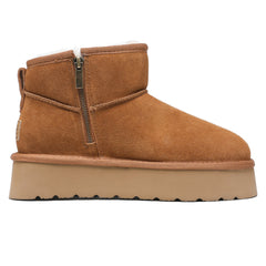 Auzland UGG Merino Ultra Mini Zipper Platform Boots for women, featuring a sleek design with zipper accents and a sturdy platform sole.