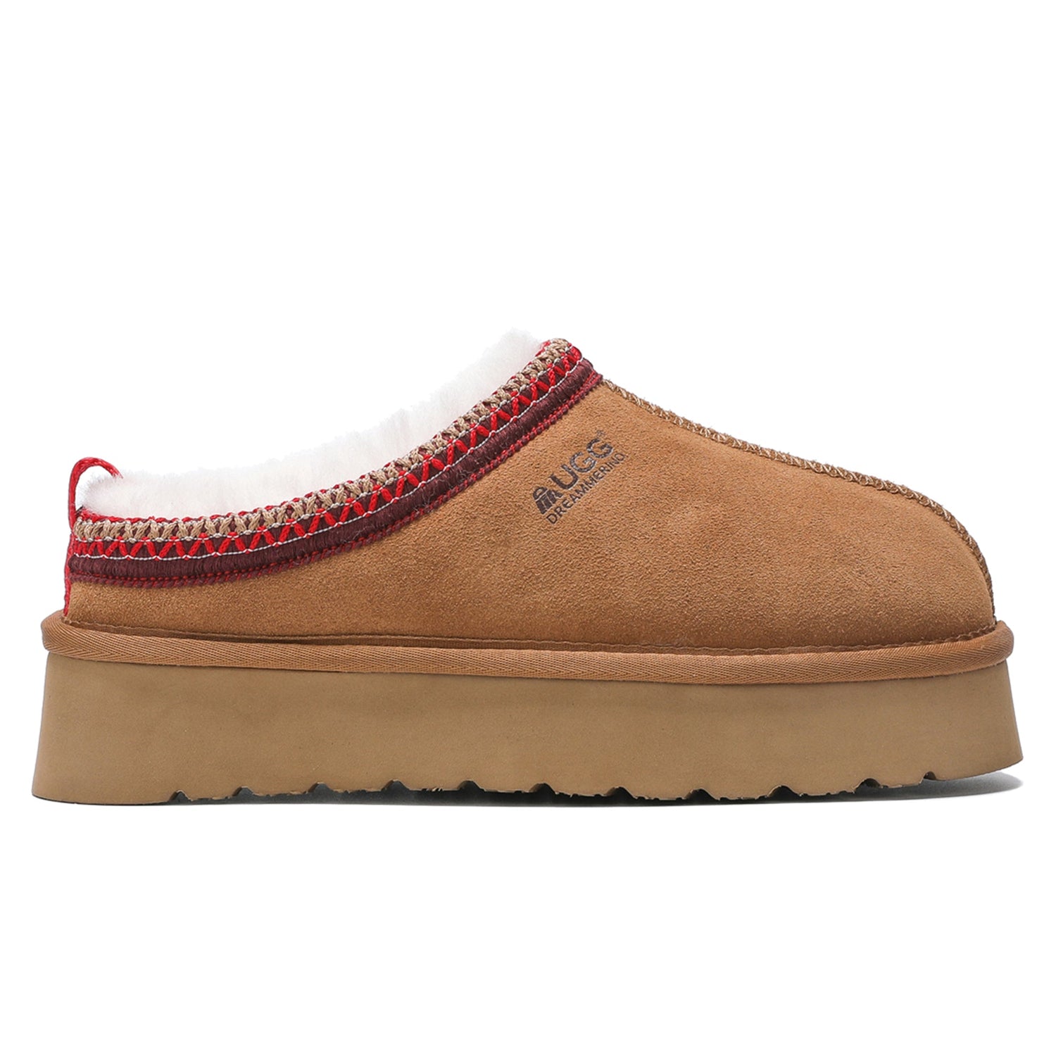 Auzland UGG Merino Tassy Platform Slippers featuring plush fur lining and a sturdy platform sole, displayed on a neutral background.