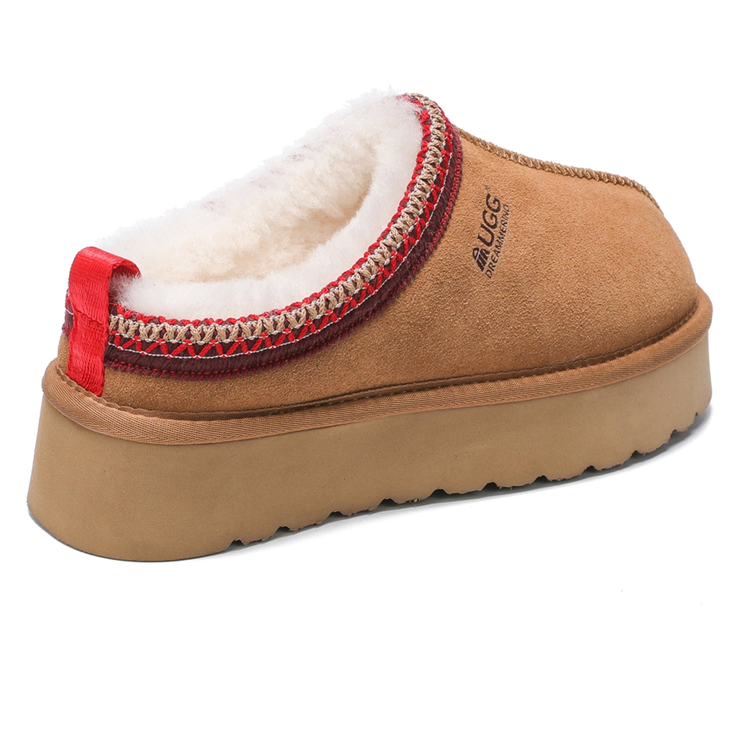 Auzland UGG Merino Tassy Platform Slippers with plush lining and platform sole, featuring a cosy, slip-on design for indoor comfort.