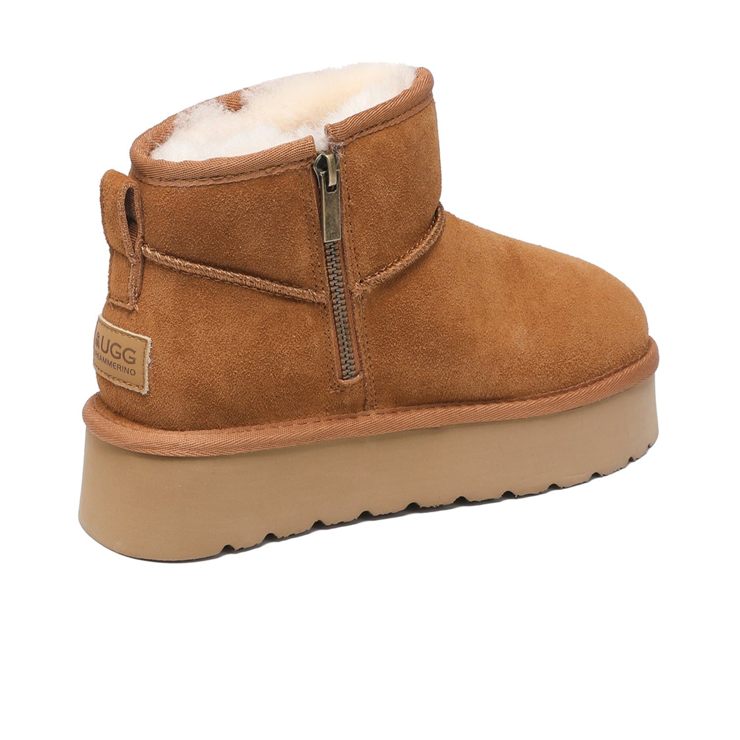 Auzland UGG Merino Ultra Mini Zipper Platform Boots for women, featuring a sleek design with zipper closure and platform sole.