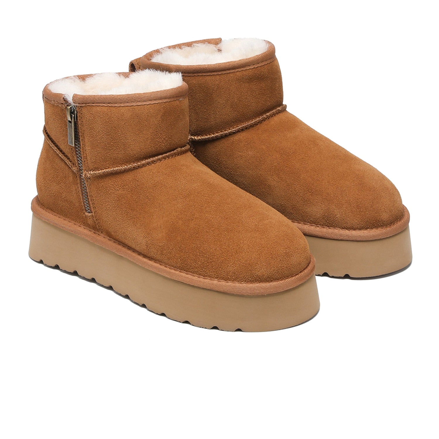 Auzland UGG Merino Ultra Mini Zipper Platform Boots for women, featuring plush merino wool, zipper detail, and a platform sole.