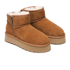Auzland UGG Merino Ultra Mini Zipper Platform Boots for women, featuring plush merino wool, zipper detail, and a platform sole.