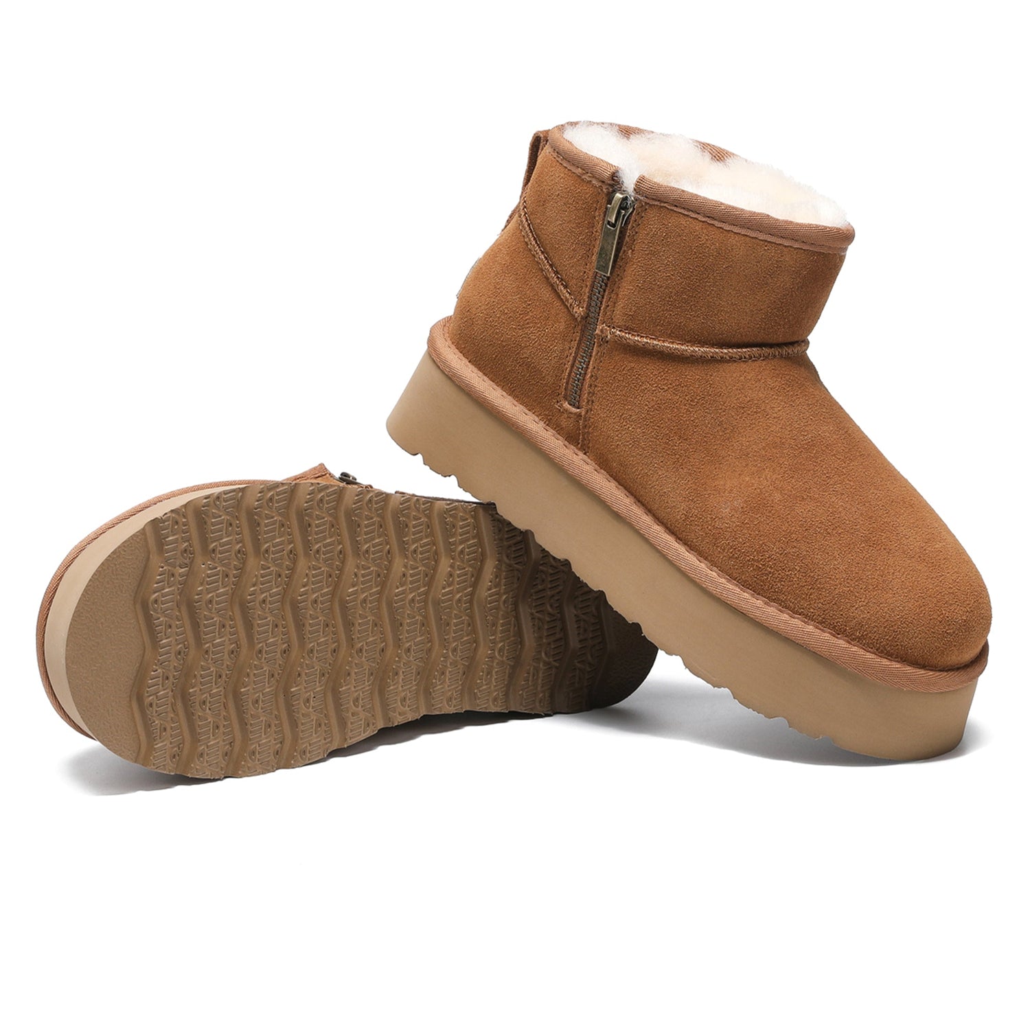Auzland UGG Merino Ultra Mini Zipper Platform Boots for women, featuring plush merino lining and a stylish mini boot design.