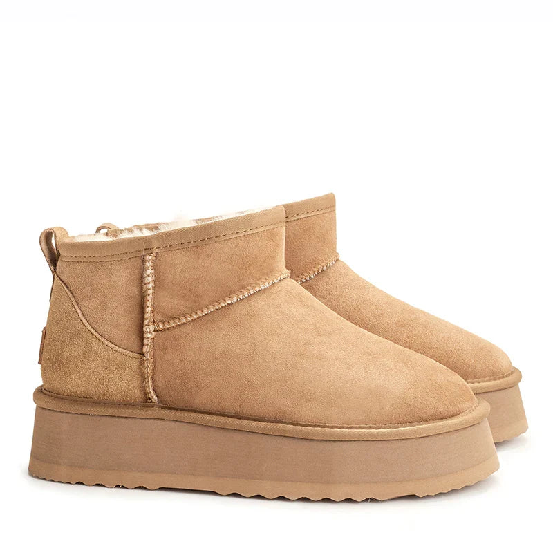 Auzland Ultra Mini Platform UGG Boots in tan with plush lining and chunky soles, displayed on a neutral background.