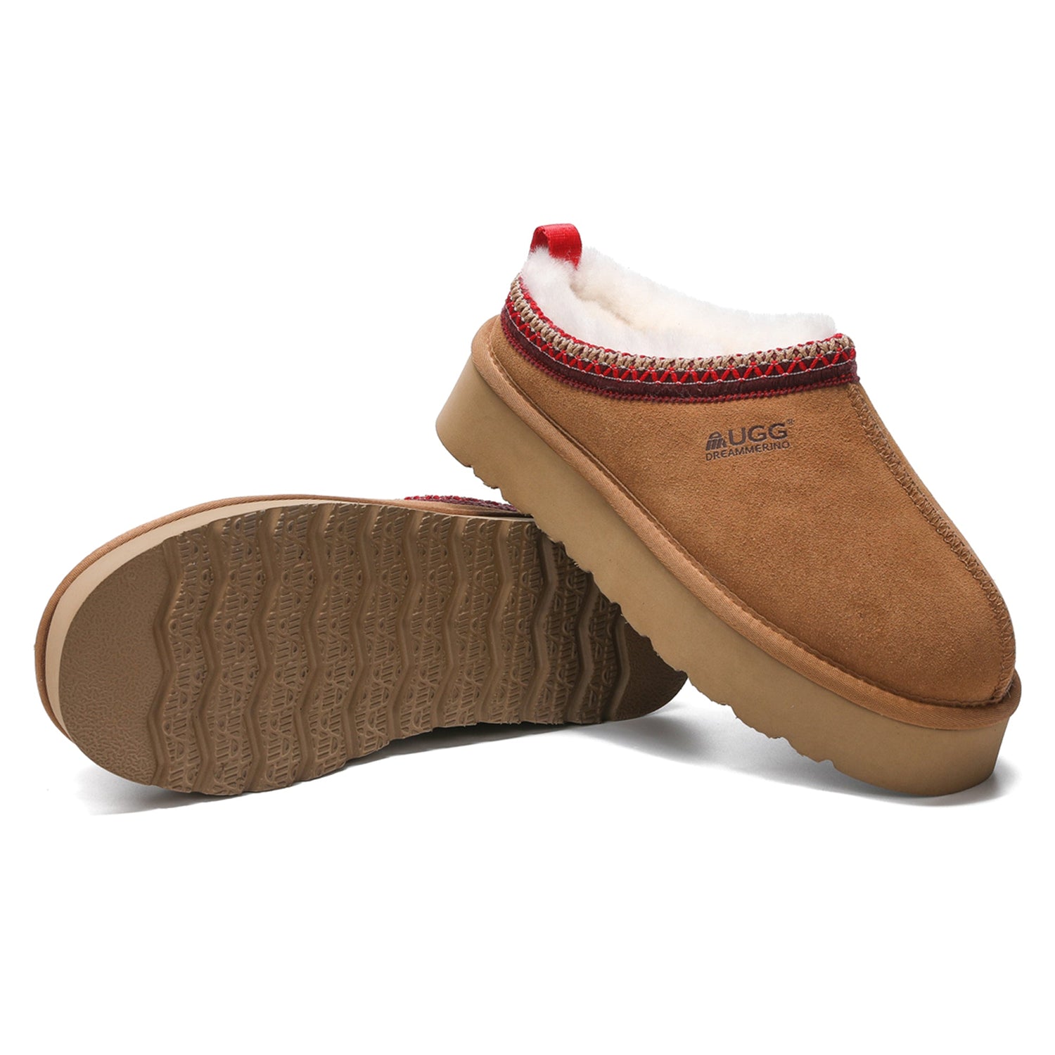 Auzland UGG Merino Tassy Platform Slippers with plush lining and platform sole, showcasing a cosy, stylish indoor footwear design.