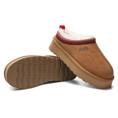 Auzland UGG Merino Tassy Platform Slippers with plush lining and platform sole, showcasing a cosy, stylish indoor footwear design.