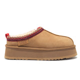 Auzland Mackenzie platform UGG slippers in chestnut color, cosy slip-on footwear with plush lining and elevated sole.