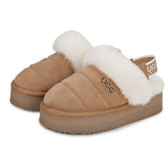 Auzland UGG Platform 3-in-1 puffer slippers with strap design, cosy padded exterior, and slip-on style for women.