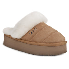 Auzland UGG Platform 3-in-1 puffer slippers with straps and scuff detail, designed for women, showcasing the cosy, stylish footwear.