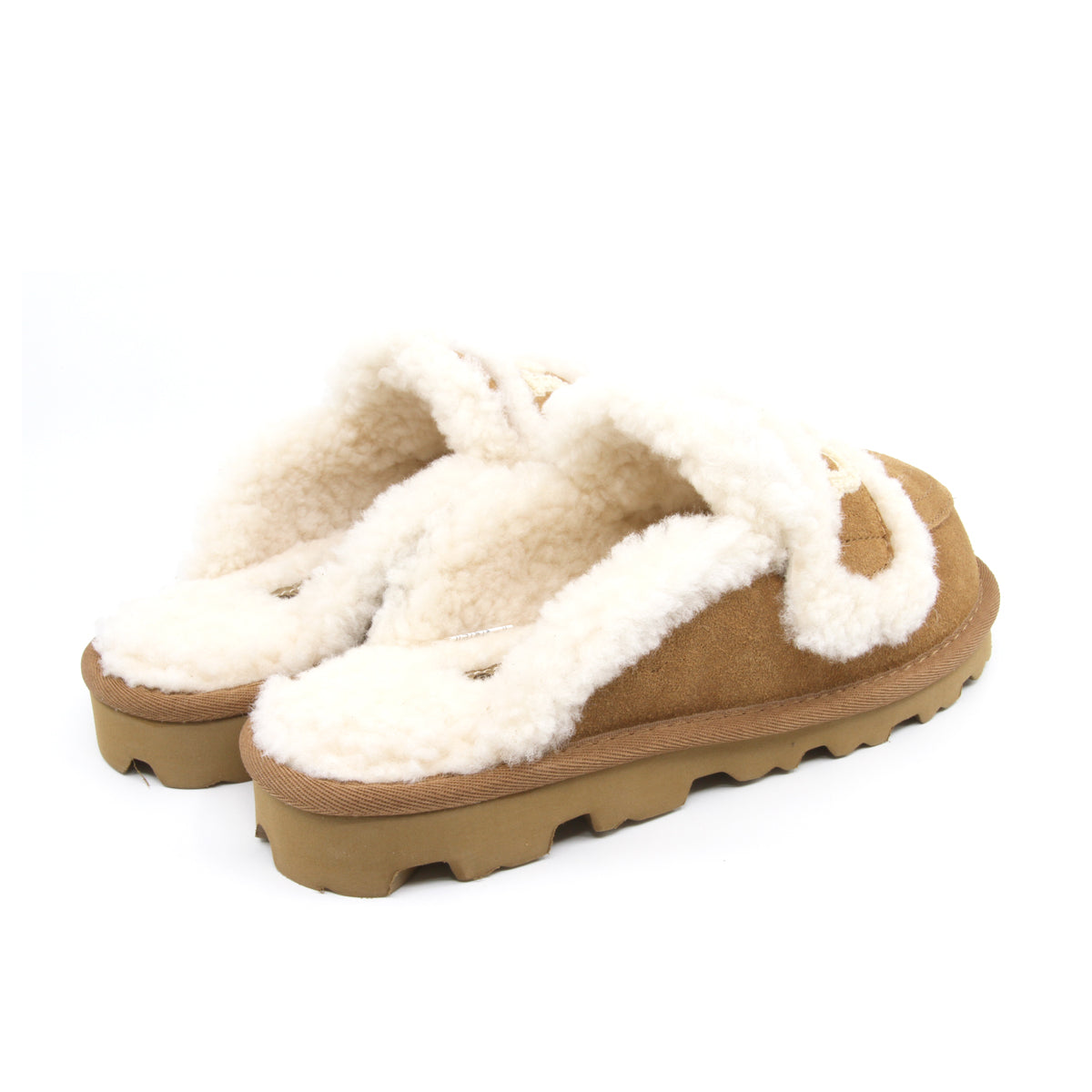 Auzland UGG shearling comfort sole slippers in chestnut color, cosy women's slip-on shoes with plush shearling lining.