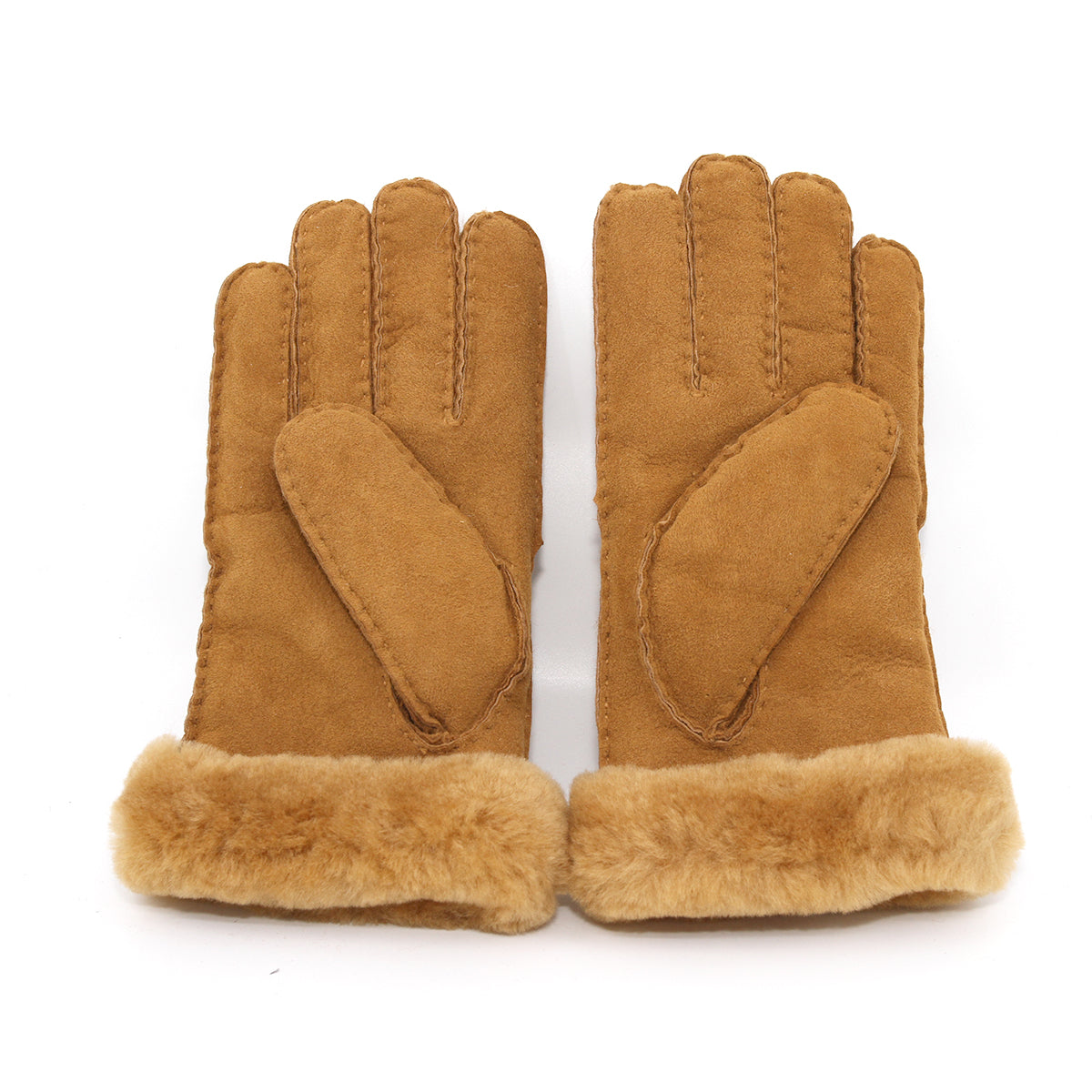 Auzland UGG sheepskin gloves in chestnut, showcasing soft, warm leather gloves with plush sheepskin lining.