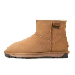 Auzland premium mini classic Australian-made UGG boots in chestnut color, cosy sheepskin lining, and suede exterior.