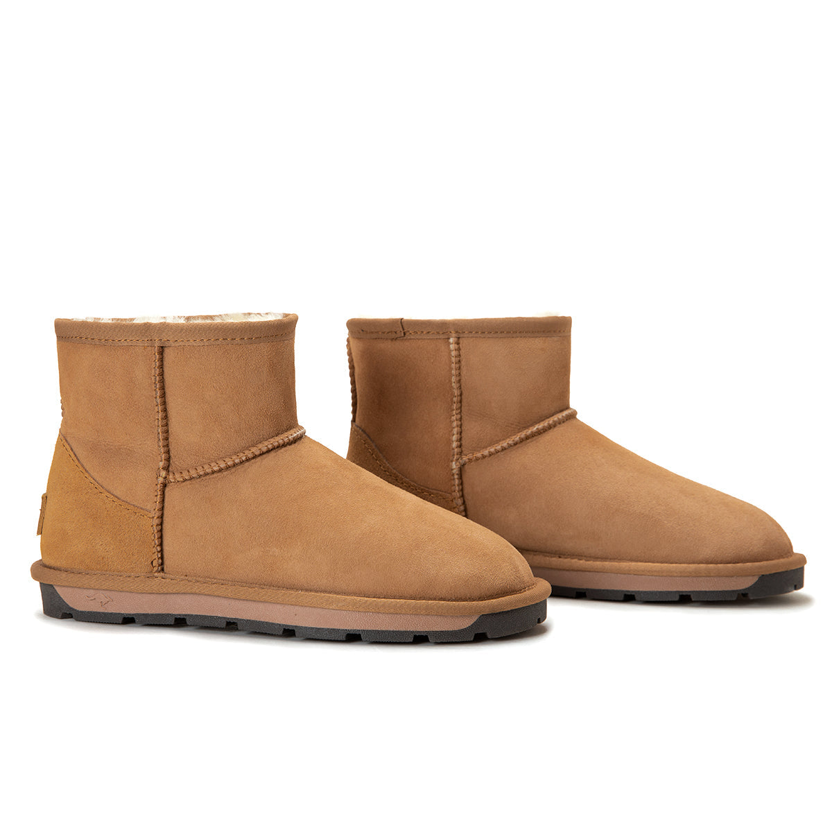 Auzland premium mini classic Australian UGG boots in chestnut color, showcasing soft suede exterior and cosy sheepskin lining.
