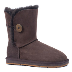Auzland UGG Premium Short 1-Button Classic Boots in chocolate color, stylish women's classic UGG boots with a single button detail.