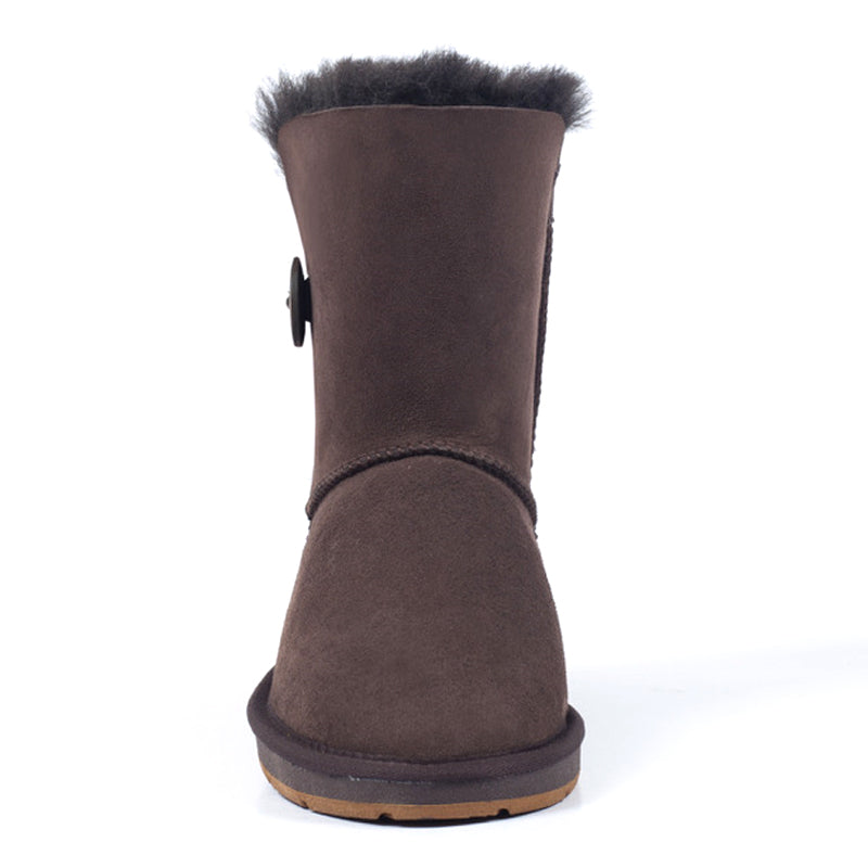 Auzland UGG Premium Short 1-Button Classic Boots in chocolate, women's classic UGG boots with a sleek short design and button detail.